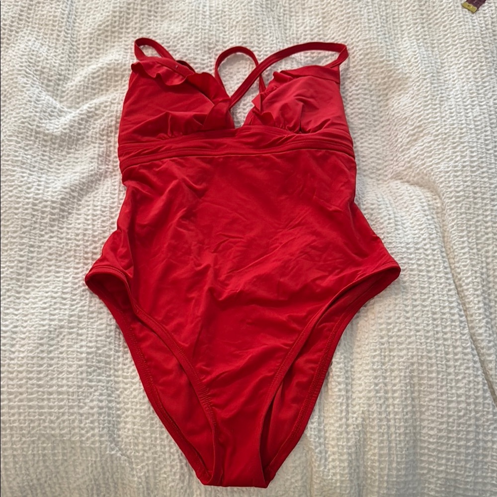 Shade & Shore Red Criss-Cross One Piece Swimsuit